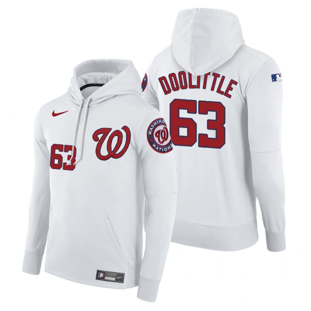 Men Washington Nationals #63 Doolittle white home hoodie 2021 MLB Nike Jerseys